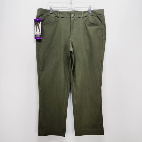 Banana Republic Cropped pants Womens High-Rise Straight-Leg  Olive Green Size 14 - Picture 1 of 13